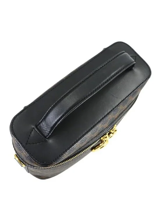 Celine Macadam Vanity Hand Bag Leather Black Brown Vintage Gold - Picture 9 of 10